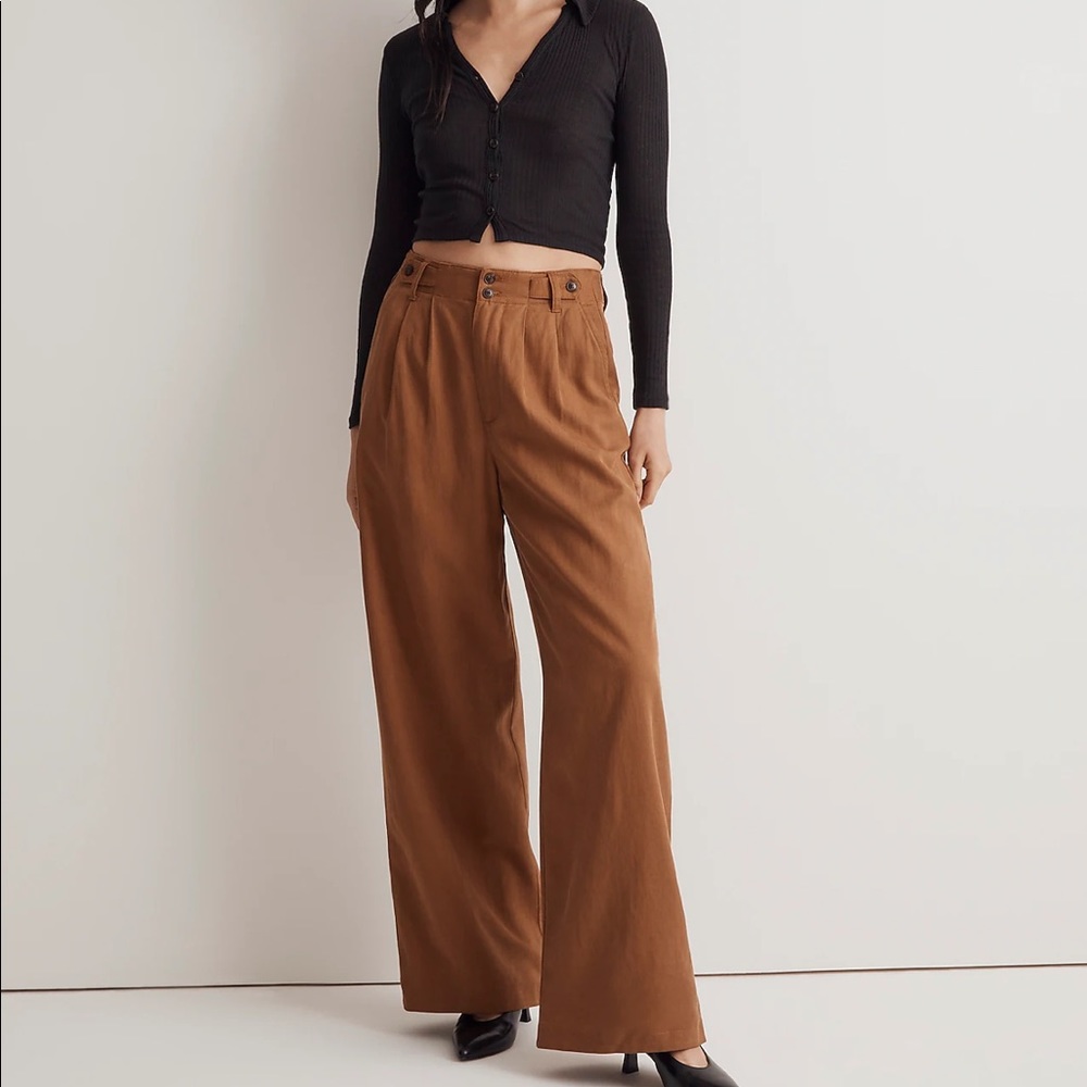 NWT Madewell Harlow wide leg trouser pant khaki linen women’s size 8